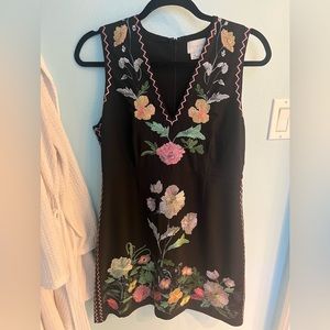 Foxiedox black dress with embroidery floral print. Size 8